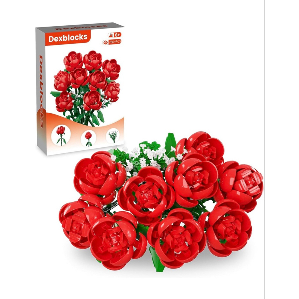 NEW Dexblocks Red & White Faux Floral Rose Bouquet Building Blocks One Size